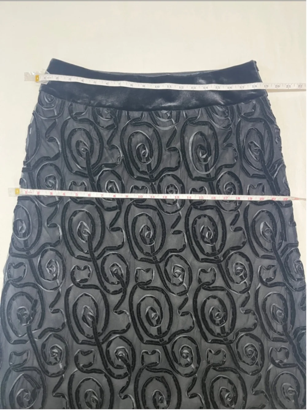 Black Maxi Skirt with Textured Rosette Overlay 12P formal wedding classy 1450